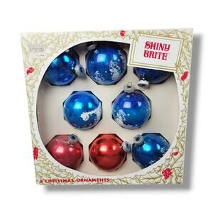 Vintage Shiny Brite Christmas Ornaments Blue White Angel Candle 6 Pieces Set